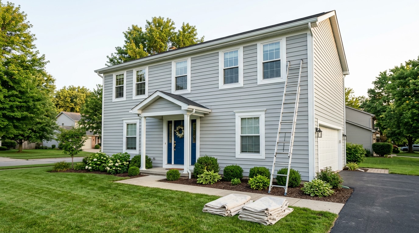 Freshly painted two-story suburban home exterior in Gahanna, Ohio