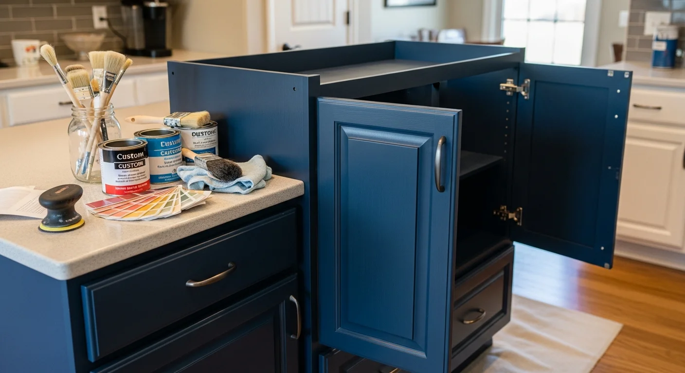 Freshly painted kitchen cabinets with professional finish