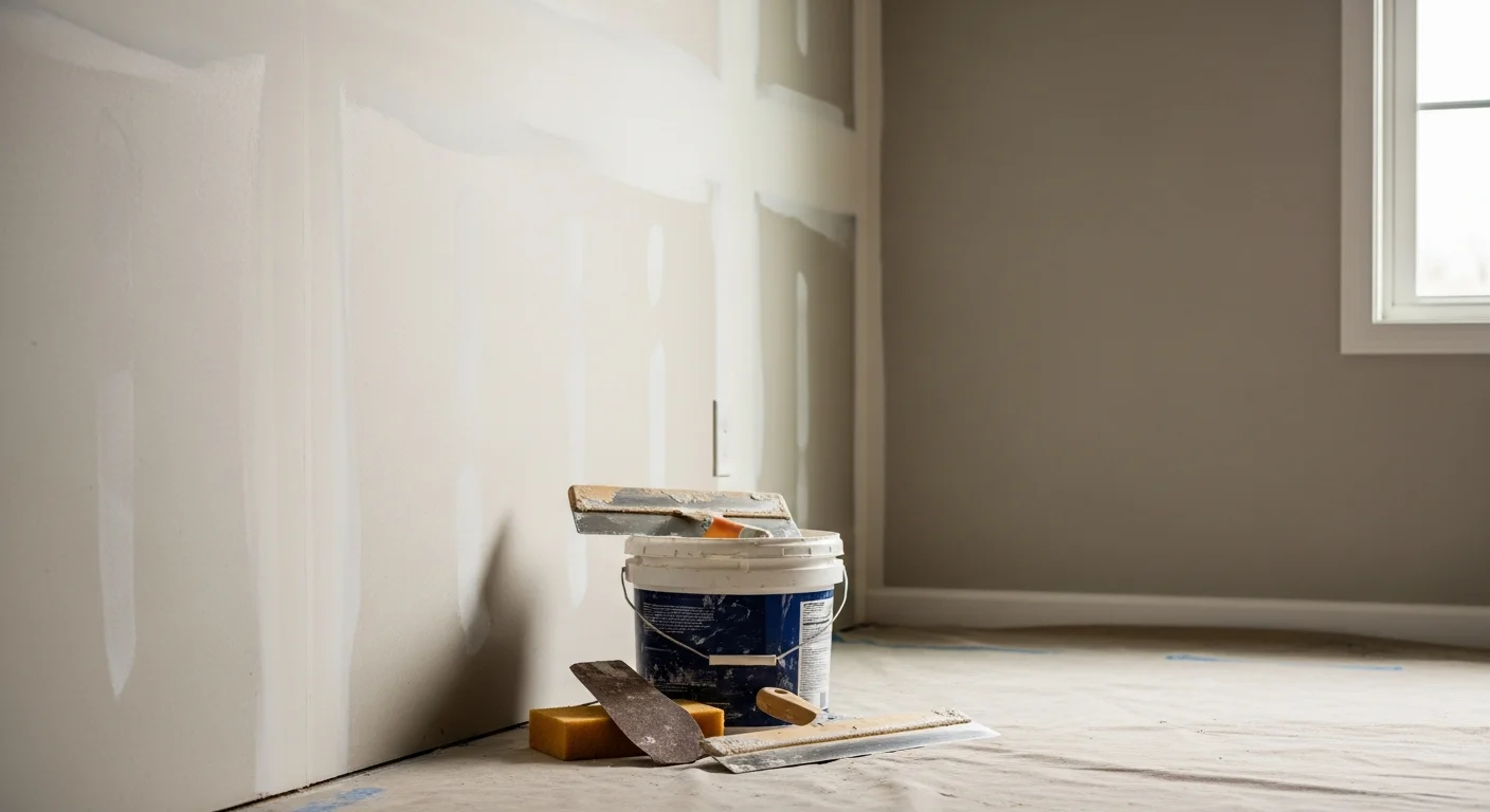 Drywall repair work being completed on interior wall
