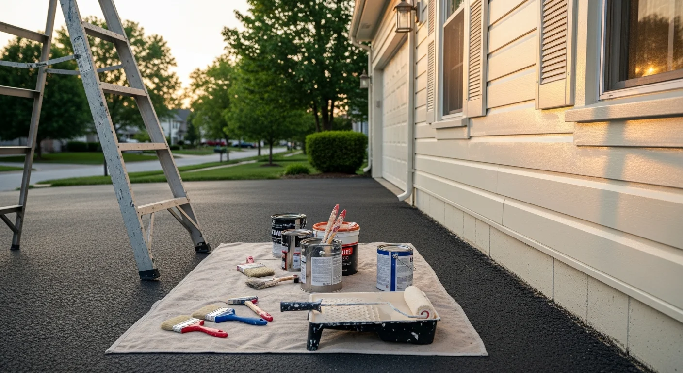 Professional painter applying exterior paint to residential home