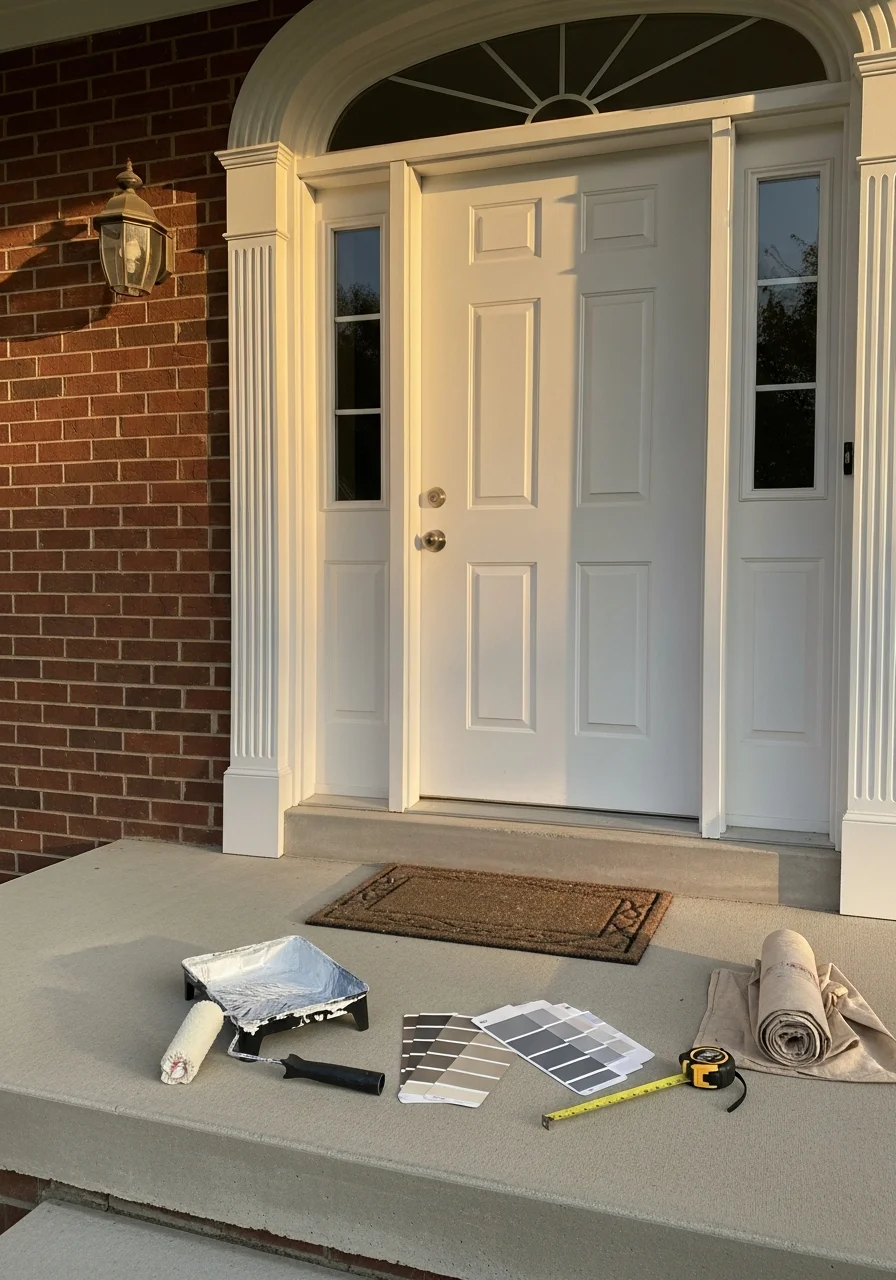 Service professional consulting with a Bexley homeowner at their home's entrance.