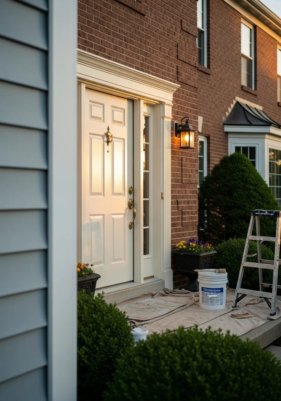 Service team member greeting a Hilliard resident at their home's entrance.