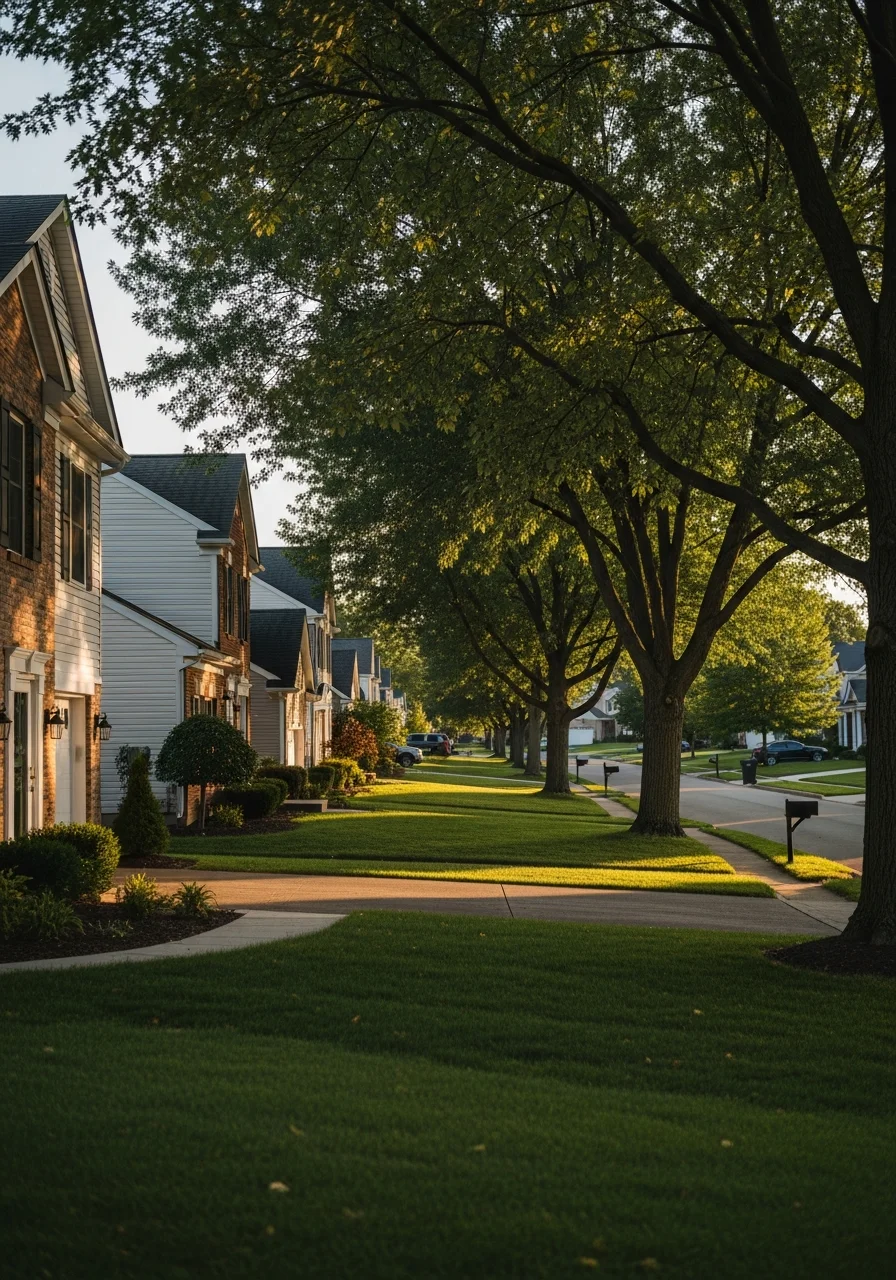 Residential neighborhood in Lancaster, Ohio with well-maintained homes and tree-lined streets
