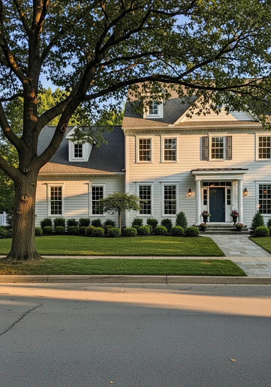 Upscale residential architecture in Muirfield Village Dublin Ohio neighborhood