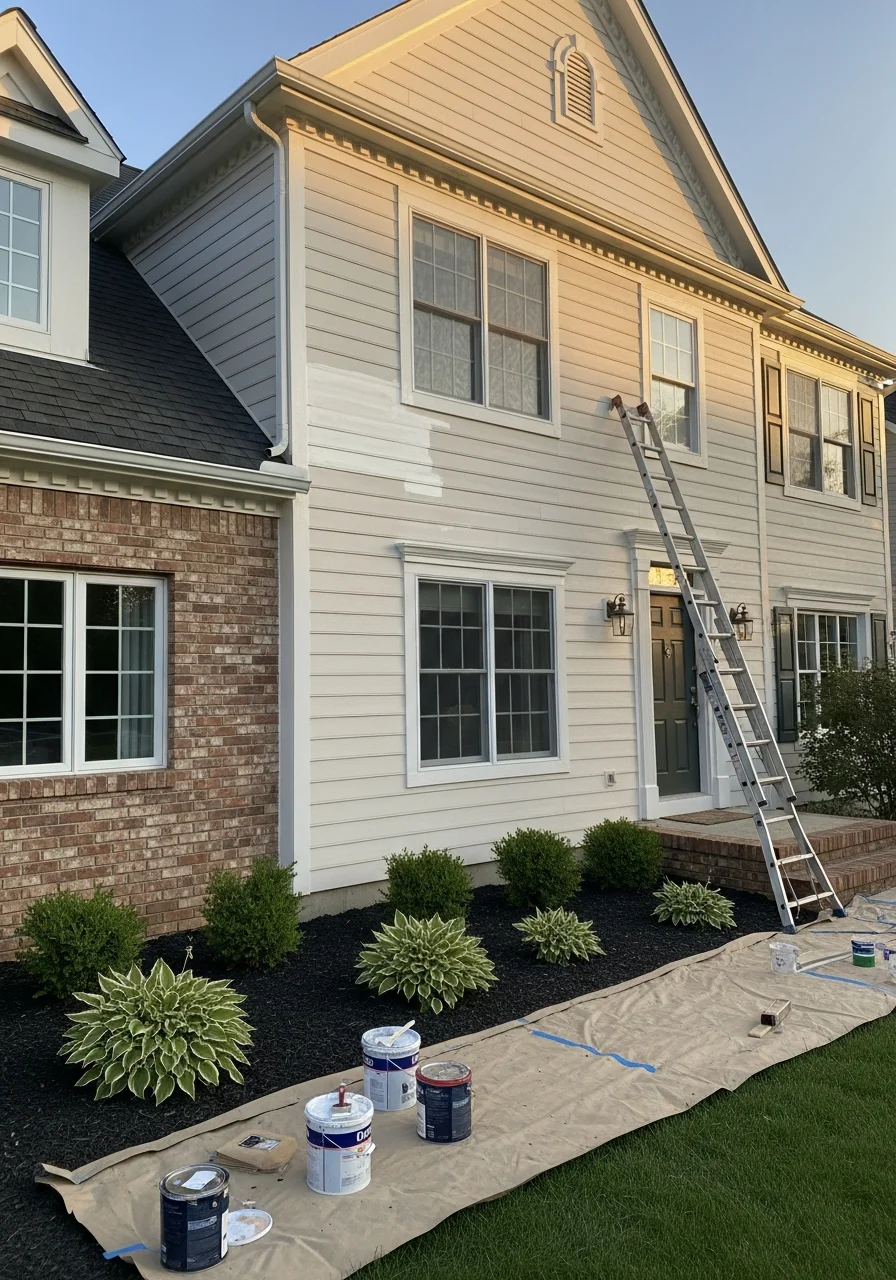 Close-up of a homeowner speaking with a service technician at their New Albany residence.