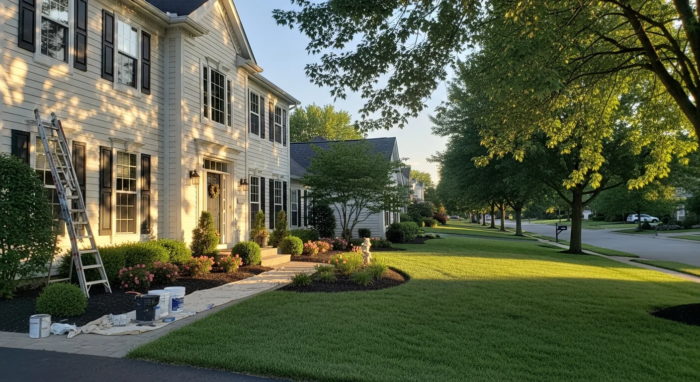 Modern suburban home in New Albany with manicured lawn and professional landscaping.