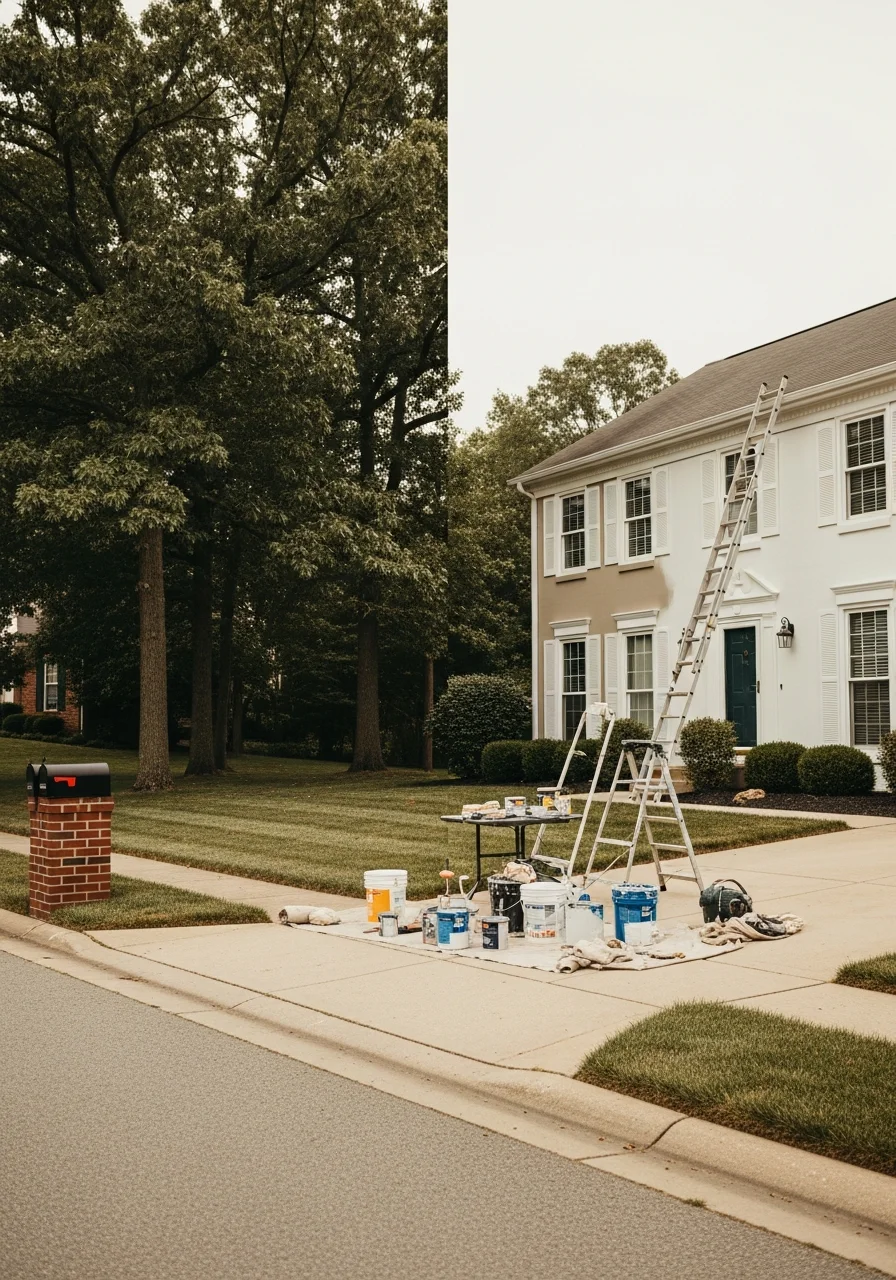 Professional service technician consulting with a Pickerington homeowner in their yard.