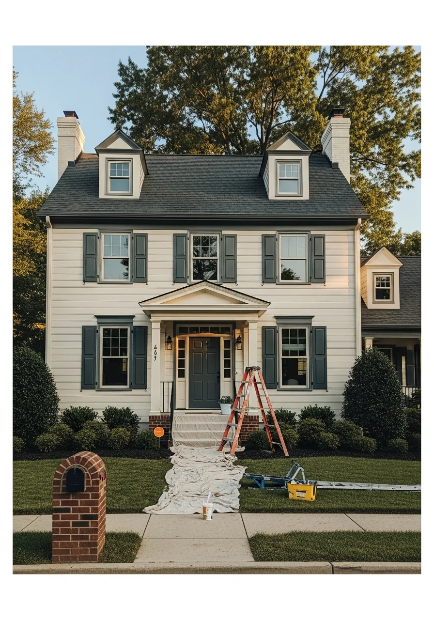 Service professional standing at the entrance of a Westerville home with welcoming front porch.